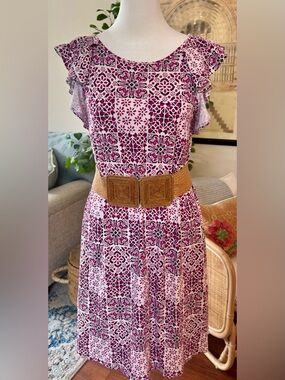 Pink & White Patterned Midi Skirt